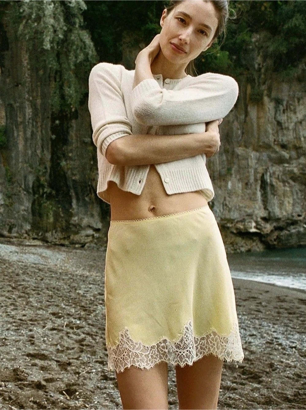 DOEN Giulietta Skirt Lace Trim Mini Yellow & White Small